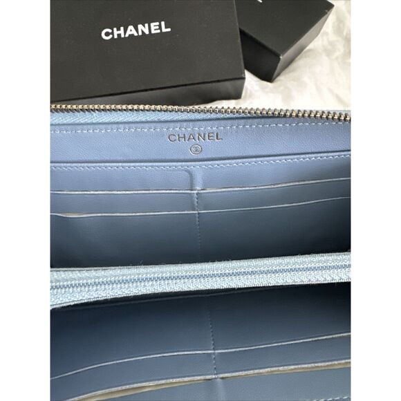 CHANEL Denim Quilted Zip Around Wallet W/Box & Dust Bag - Picture 8 of 16